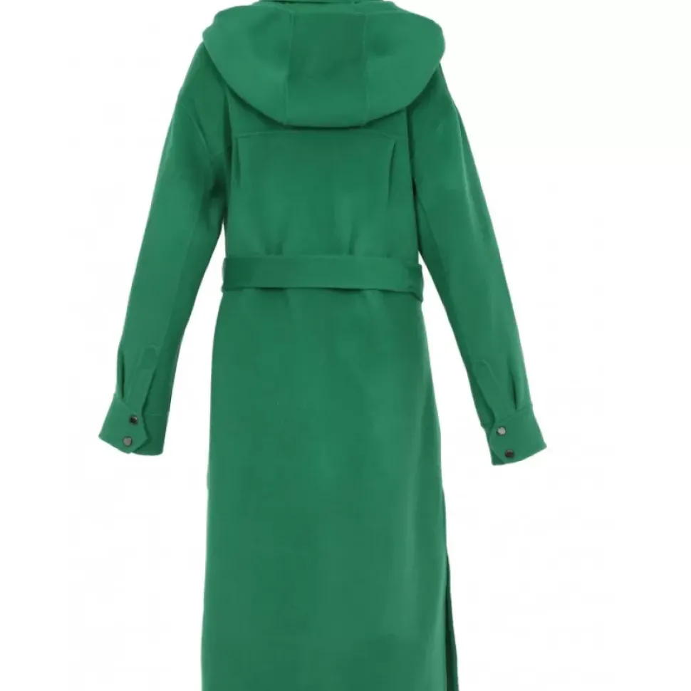 OAKWOOD Manteaux^Impulsion Vert - Manteau Long Oversize En Laine Melangee Capuche Amovible & Ceinture A Nouer