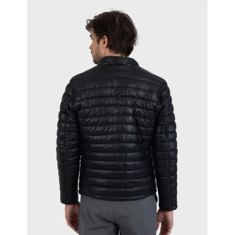 OAKWOOD Doudounes^Julien Noir - Doudoune En Cuir Veritable Avec Col Mao Pressionne