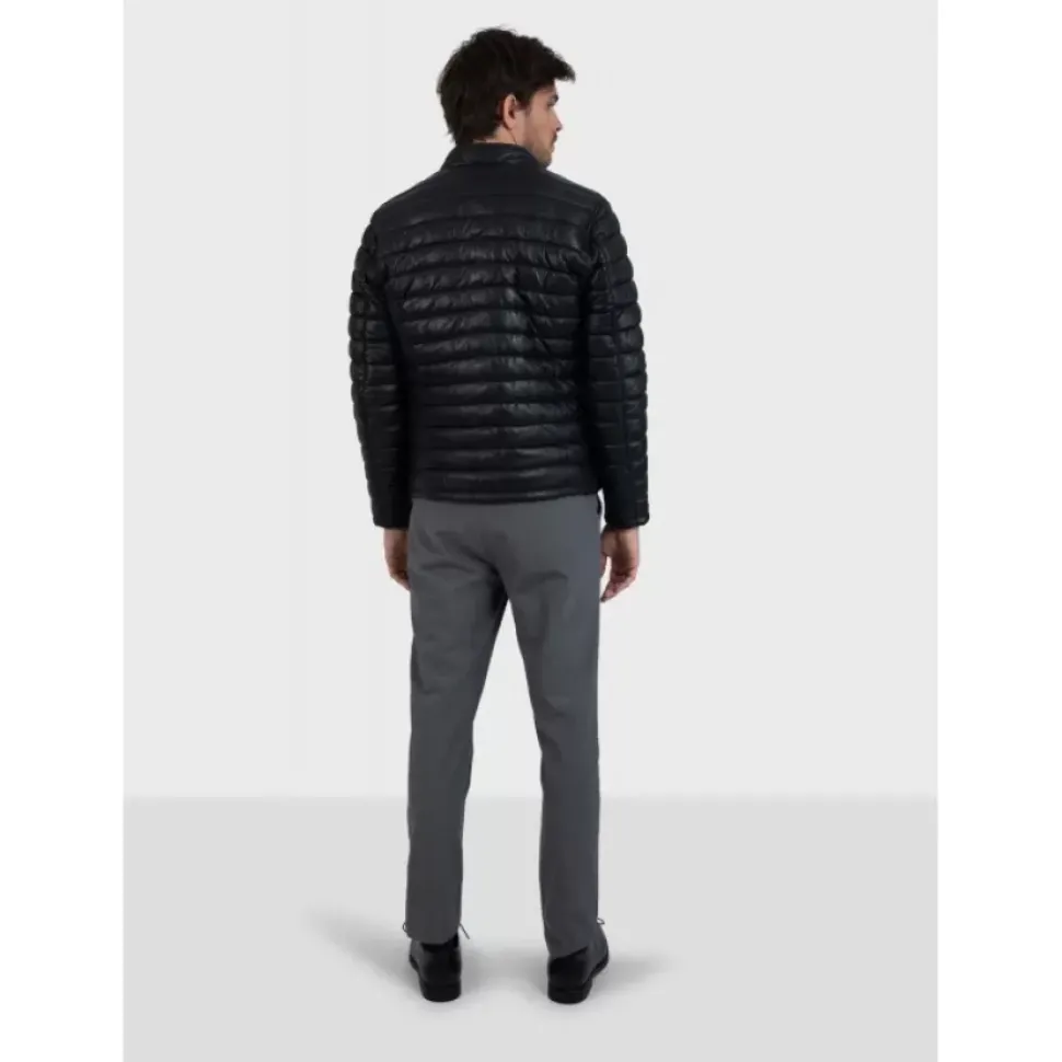 OAKWOOD Doudounes^Julien Noir - Doudoune En Cuir Veritable Avec Col Mao Pressionne