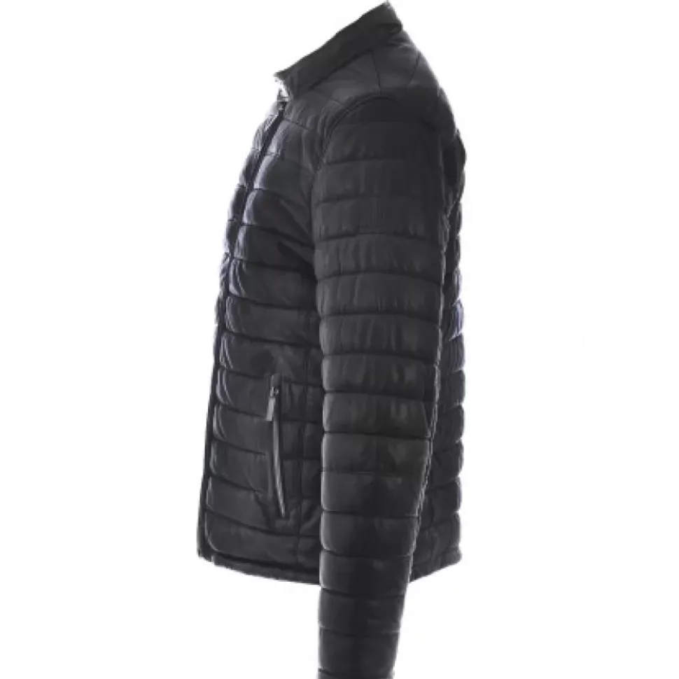 OAKWOOD Doudounes^Julien Noir - Doudoune En Cuir Veritable Avec Col Mao Pressionne