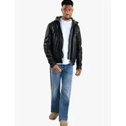 OAKWOOD Blousons^Kingsley Noir - Blouson En Cuir Veritable Effet Lave & Capuche Amovible