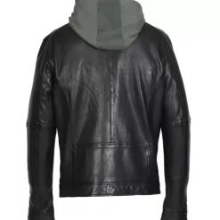 OAKWOOD Blousons^Kingsley Noir - Blouson En Cuir Veritable Effet Lave & Capuche Amovible