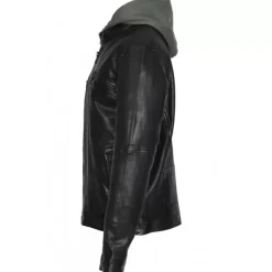 OAKWOOD Blousons^Kingsley Noir - Blouson En Cuir Veritable Effet Lave & Capuche Amovible