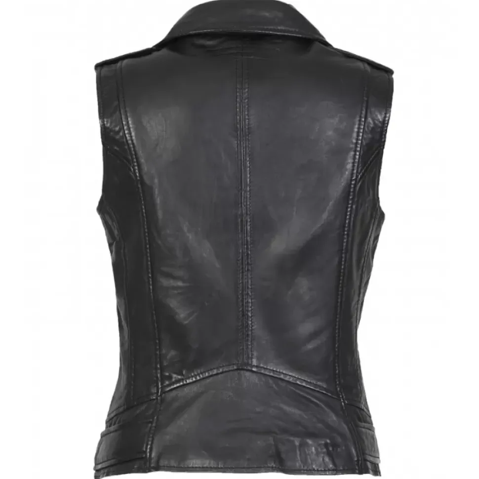 OAKWOOD Gilets^Kylie 6 Noir - Blouson Sans Manches Esprit Biker En Cuir Veritable