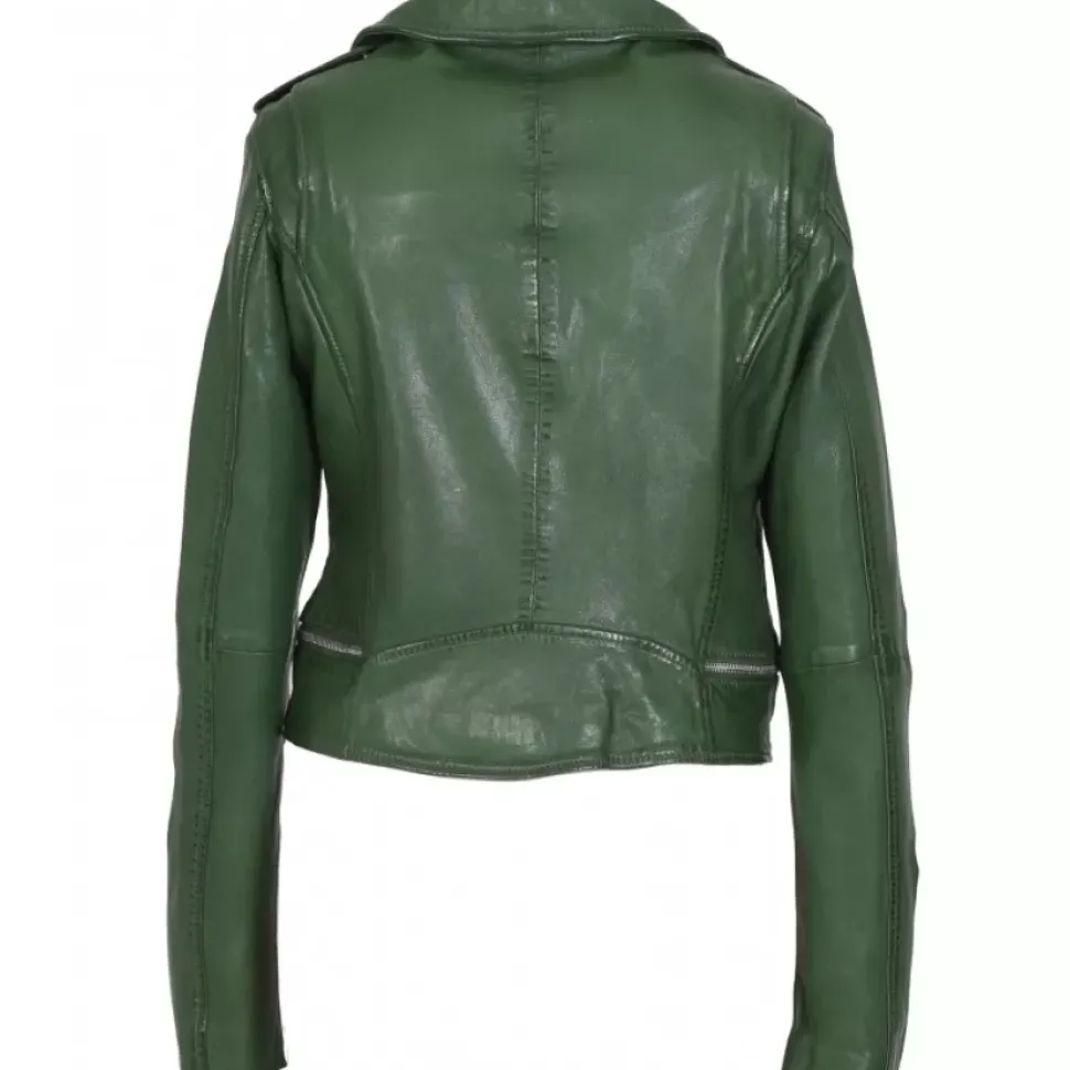 OAKWOOD Blousons^Kyoto Vert - Blouson En Cuir Veritable Effet Lave
