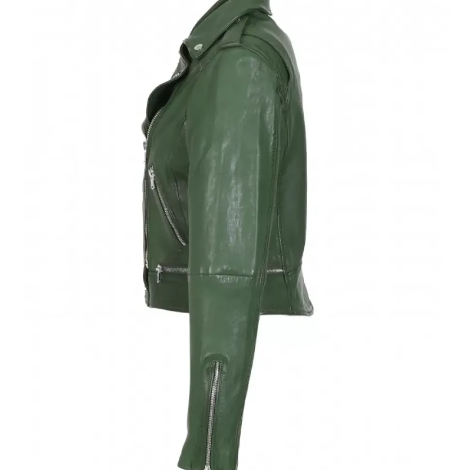 OAKWOOD Blousons^Kyoto Vert - Blouson En Cuir Veritable Effet Lave