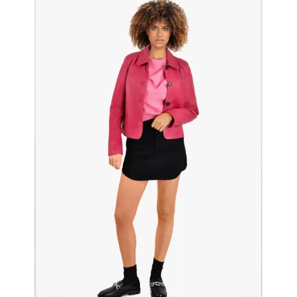 OAKWOOD Vestes^Leslie Fushia - Veste Courte Col Chemise En Cuir Veritable