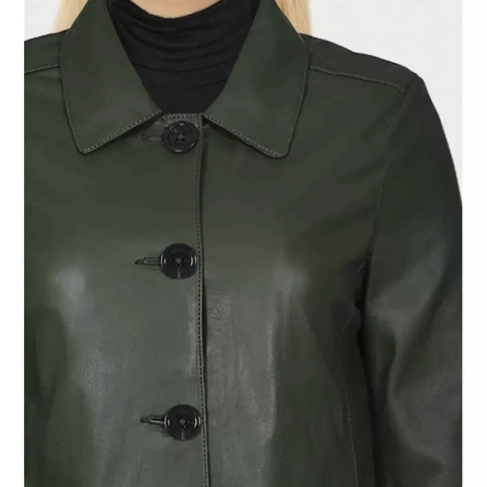 OAKWOOD Vestes^Leslie Kaki - Veste Courte Col Chemise En Cuir Veritable