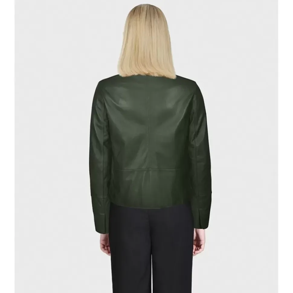 OAKWOOD Vestes^Leslie Kaki - Veste Courte Col Chemise En Cuir Veritable