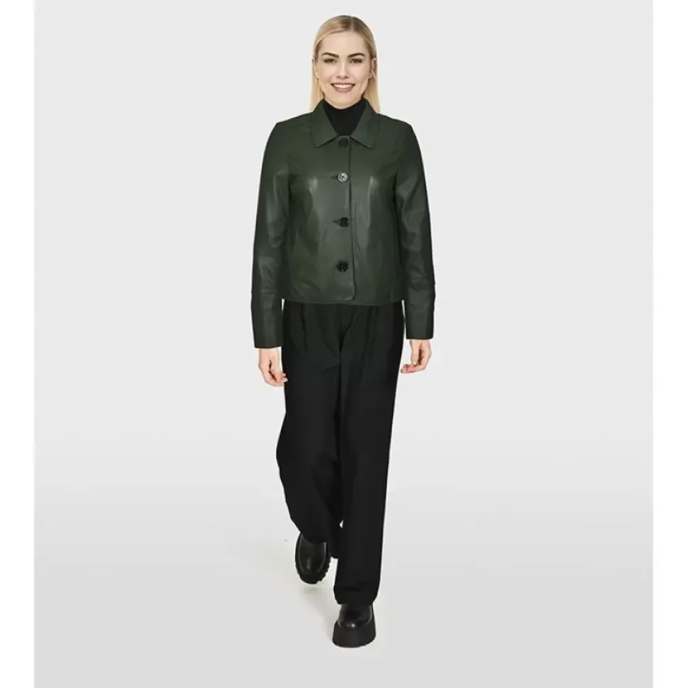 OAKWOOD Vestes^Leslie Kaki - Veste Courte Col Chemise En Cuir Veritable