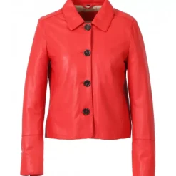 OAKWOOD Vestes^Leslie Rouge Fonce - Veste Courte Col Chemise En Cuir Veritable