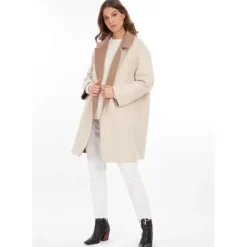 OAKWOOD Manteaux^Magdalena Taupe - Manteau Court Reversible En Laine