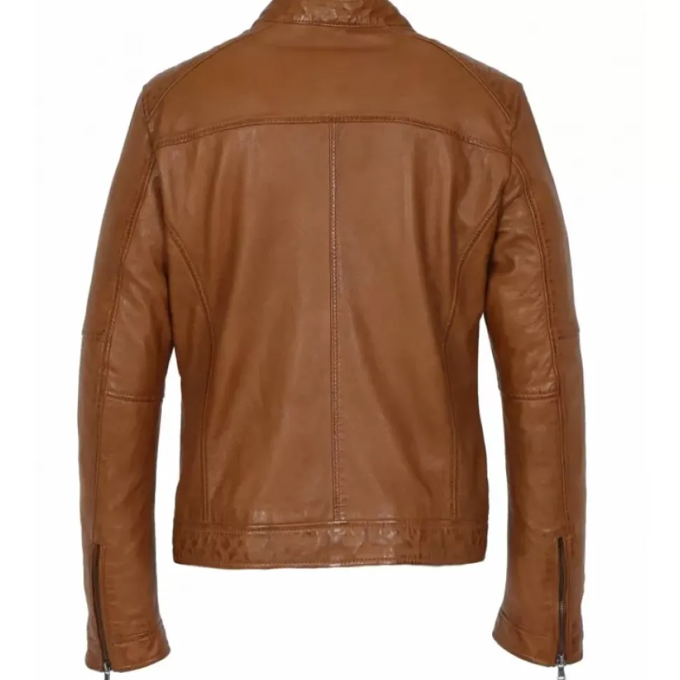 OAKWOOD Blousons^Manager Cognac - Blouson Col Mao En Cuir Veritable