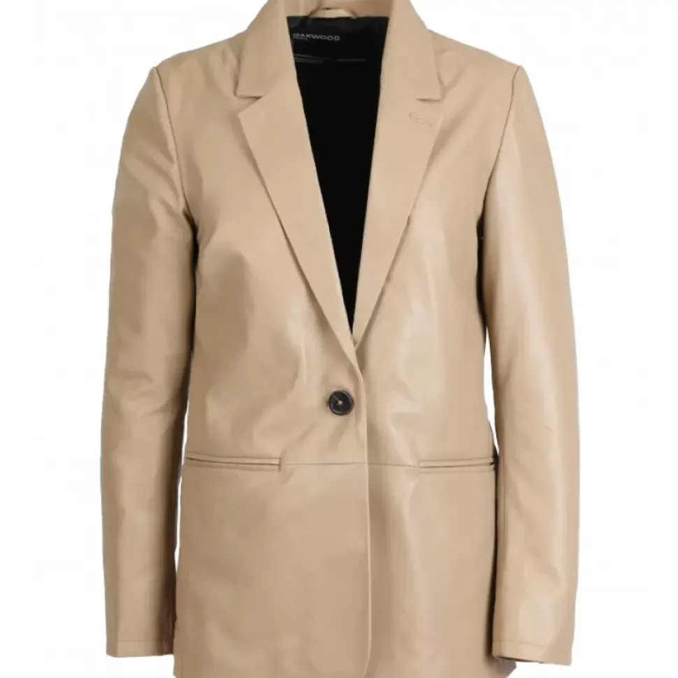 OAKWOOD Vestes^Meg Beige Fonce - Blazer En Cuir Veritable De Mouton