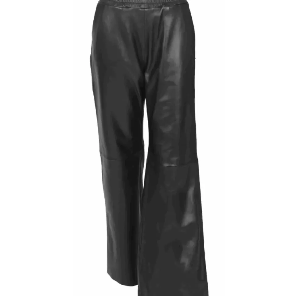 OAKWOOD Pantalons^Mila Noir - Pantalon Large Taille Haute En Cuir Veritable