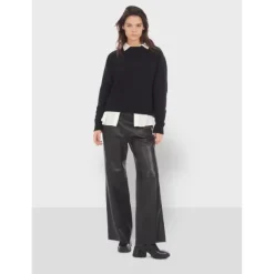 OAKWOOD Pantalons^Mila Noir - Pantalon Large Taille Haute En Cuir Veritable