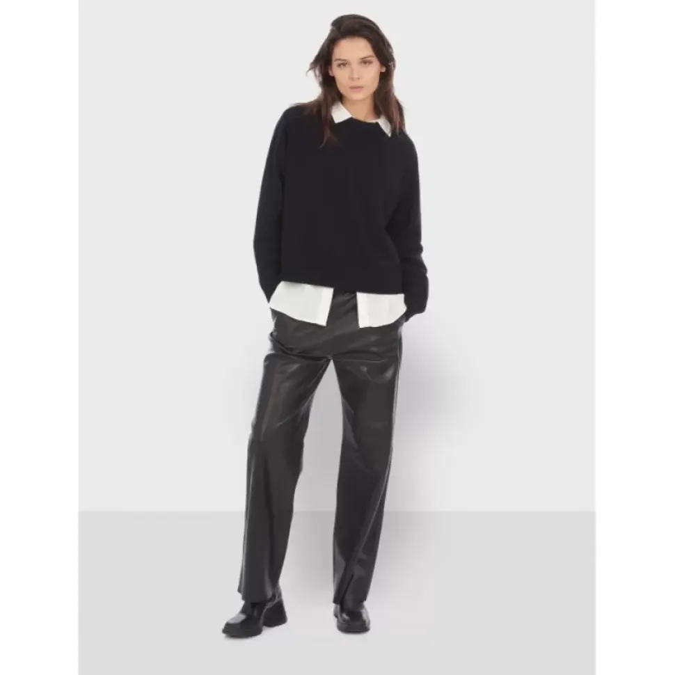 OAKWOOD Pantalons^Mila Noir - Pantalon Large Taille Haute En Cuir Veritable