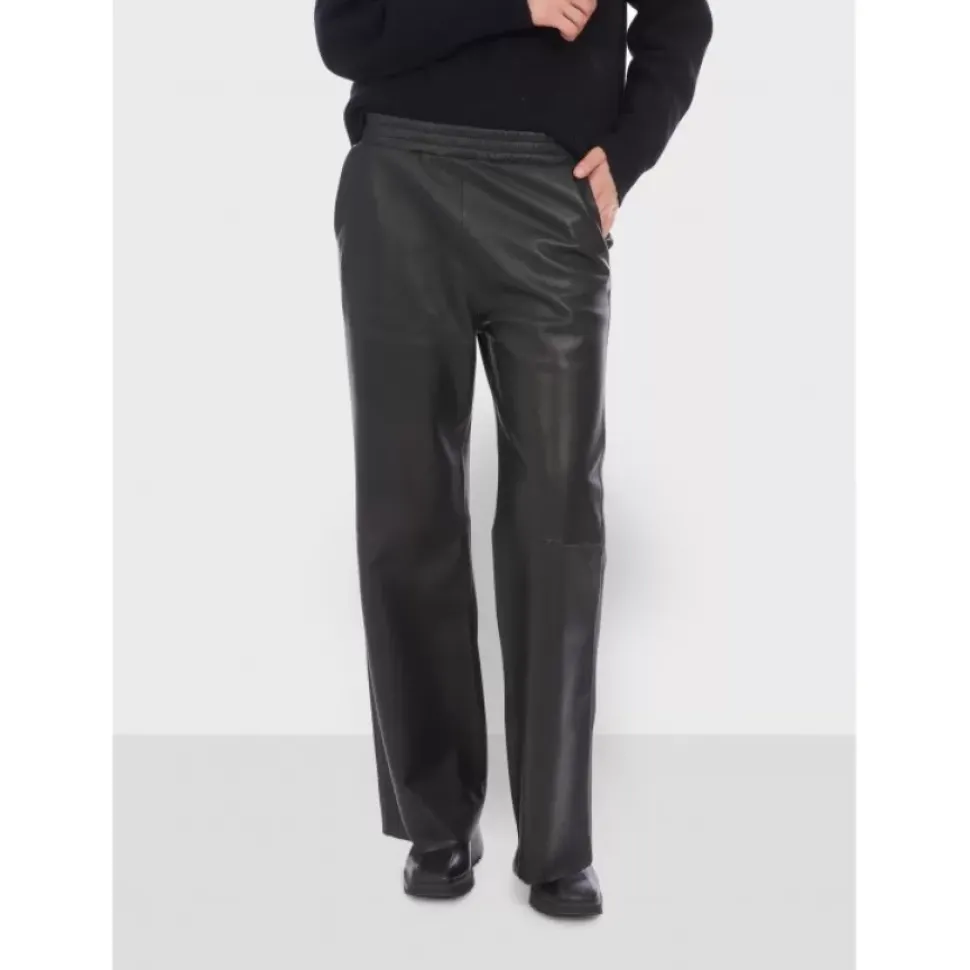 OAKWOOD Pantalons^Mila Noir - Pantalon Large Taille Haute En Cuir Veritable