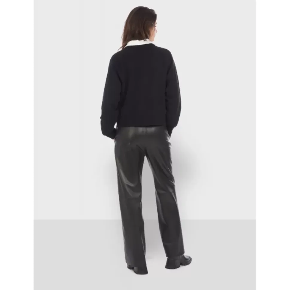 OAKWOOD Pantalons^Mila Noir - Pantalon Large Taille Haute En Cuir Veritable