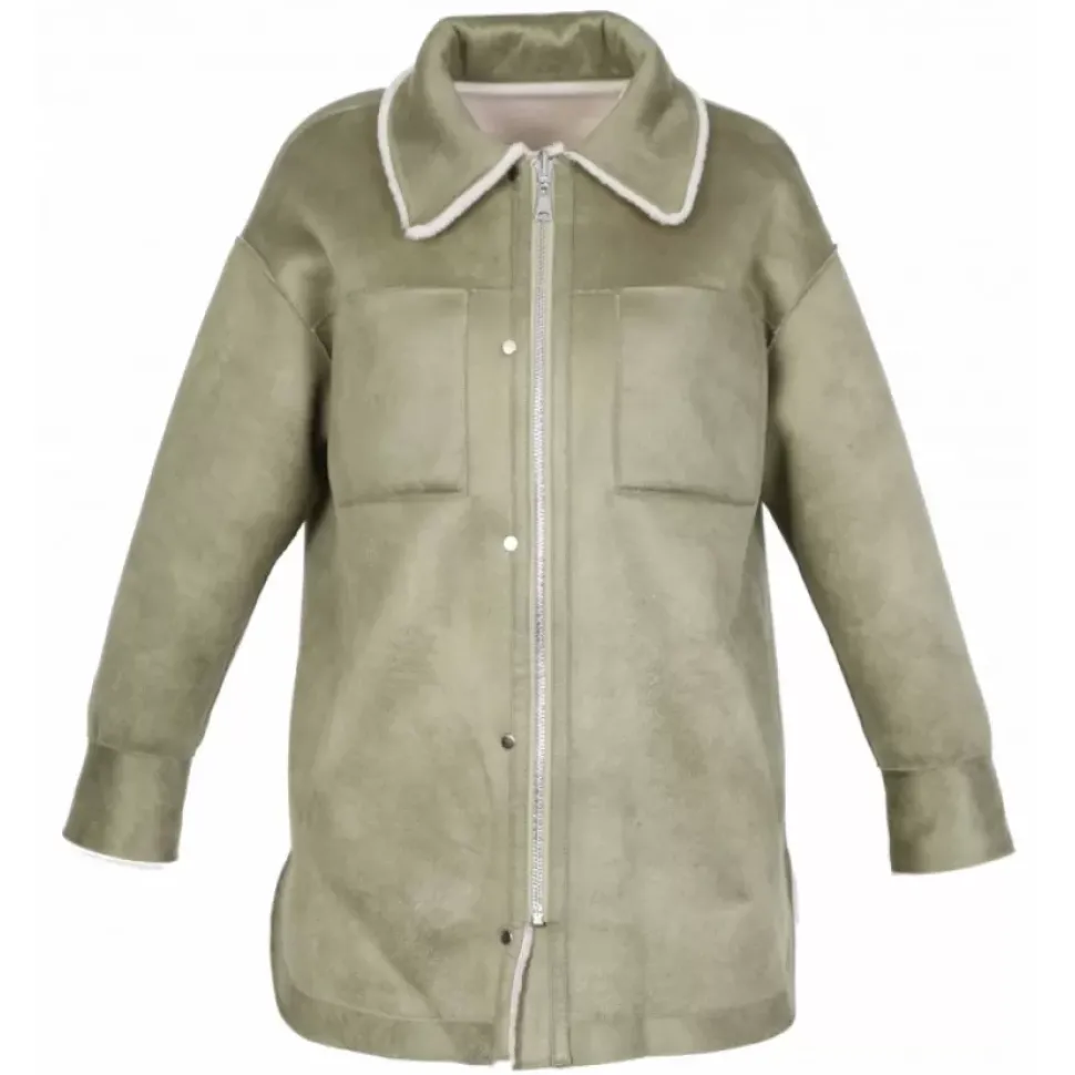 OAKWOOD Manteaux^Perfume Neige Kaki - Manteau Surchemise Reversible Effet Mouton Retourne