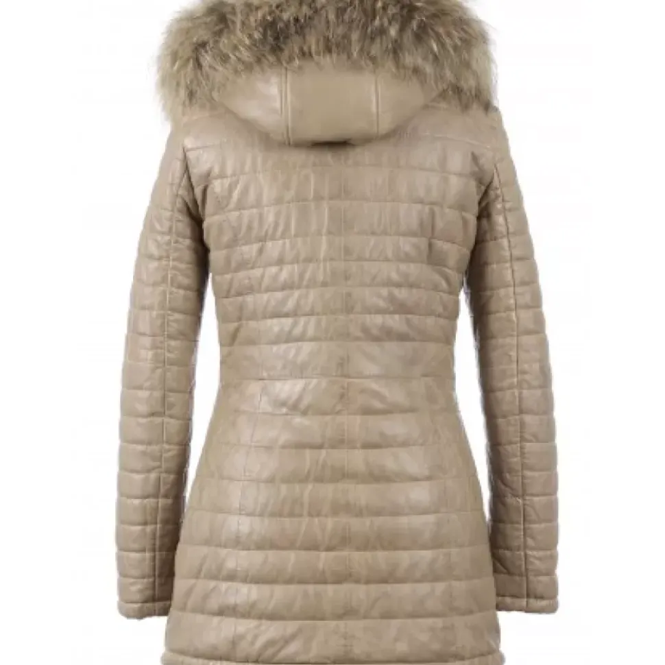 OAKWOOD Doudounes^Popping Beige Fonce - Doudoune Longue En Cuir Veritable Bicolore