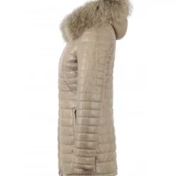 OAKWOOD Doudounes^Popping Beige Fonce - Doudoune Longue En Cuir Veritable Bicolore