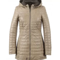 OAKWOOD Doudounes^Popping Beige Fonce - Doudoune Longue En Cuir Veritable Bicolore