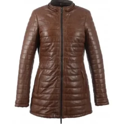 OAKWOOD Doudounes^Popping Cognac - Doudoune Longue En Cuir Veritable Bicolore
