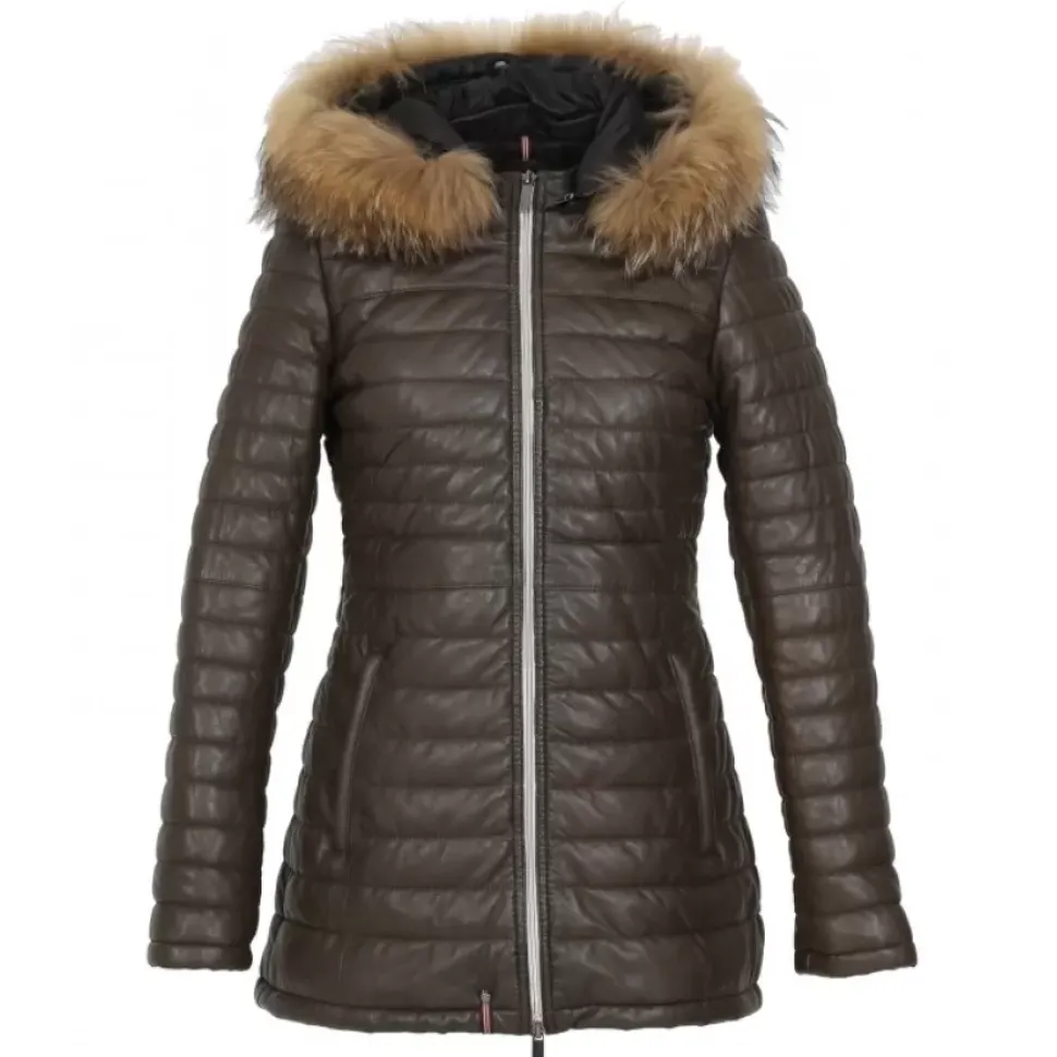 OAKWOOD Doudounes^Poppy Marron - Doudoune Longue En Cuir Veritable