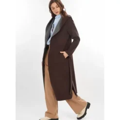 OAKWOOD Manteaux^Positano Bi Marron Fonce/Gris - Manteau Long En Laine A Capuche