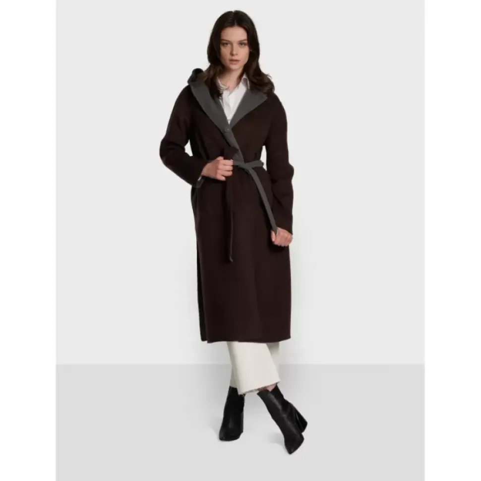 OAKWOOD Manteaux^Positano Bi Marron Fonce/Gris - Manteau Long En Laine A Capuche