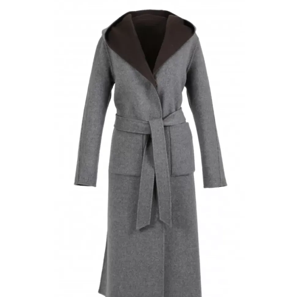 OAKWOOD Manteaux^Positano Bi Marron Fonce/Gris - Manteau Long En Laine A Capuche