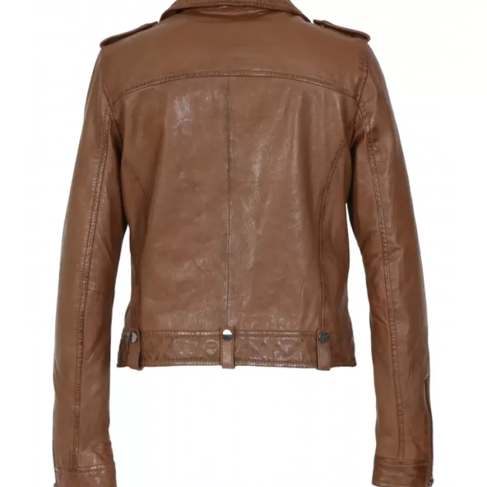 OAKWOOD Blousons^Princess 6 Cognac - Blouson Esprit Biker En Cuir Veritable