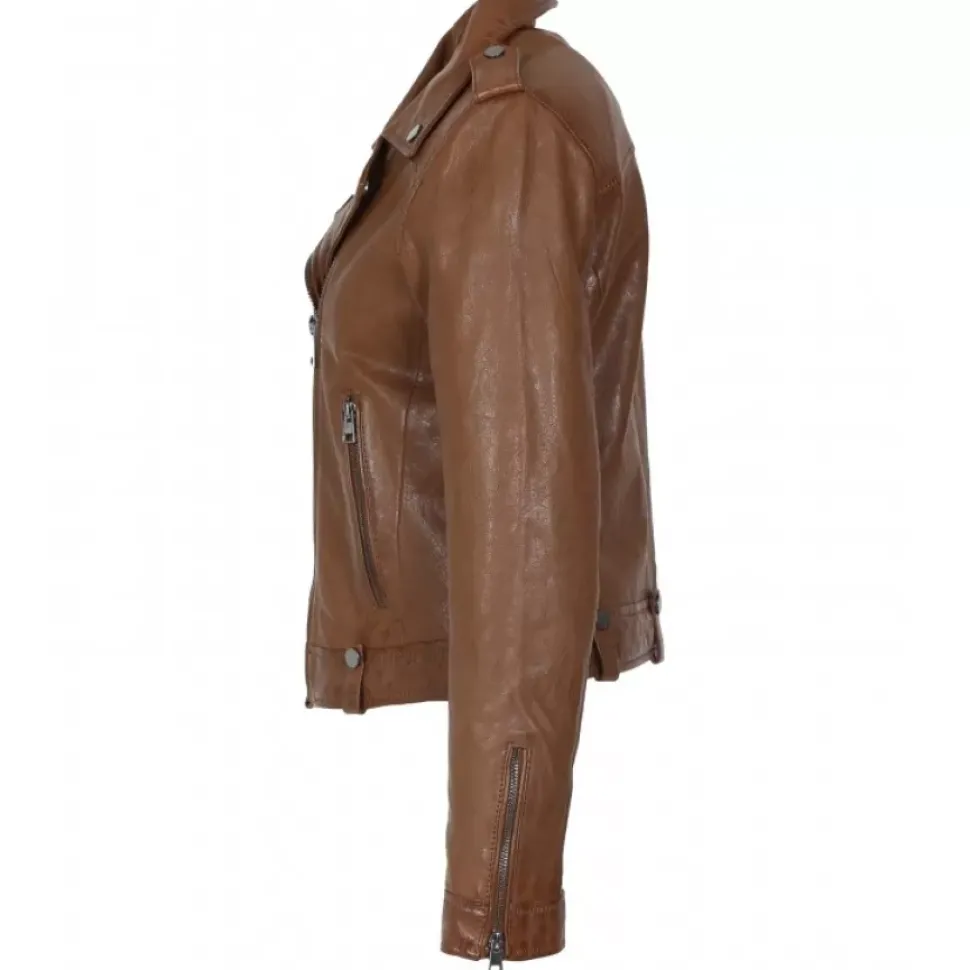 OAKWOOD Blousons^Princess 6 Cognac - Blouson Esprit Biker En Cuir Veritable