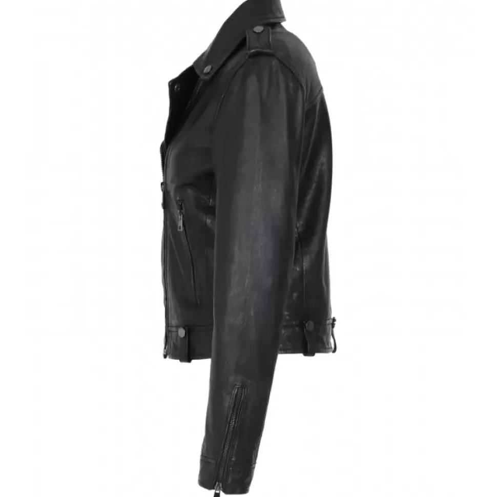 OAKWOOD Blousons^Princess 6 Noir - Blouson Esprit Biker En Cuir Veritable