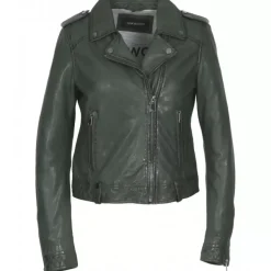 OAKWOOD Blousons^Princess 6 Vert - Blouson Esprit Biker En Cuir Veritable