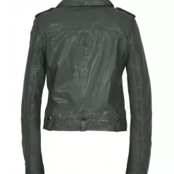 OAKWOOD Blousons^Princess 6 Vert - Blouson Esprit Biker En Cuir Veritable