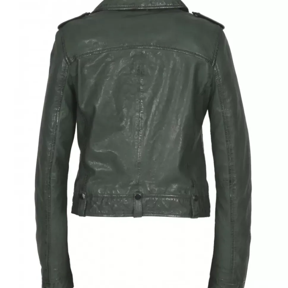 OAKWOOD Blousons^Princess 6 Vert - Blouson Esprit Biker En Cuir Veritable