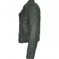 OAKWOOD Blousons^Princess 6 Vert - Blouson Esprit Biker En Cuir Veritable