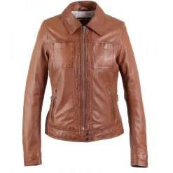 OAKWOOD Blousons^Recital 6 Cognac - Blouson Col Chemise En Cuir Veritable Effet Lave