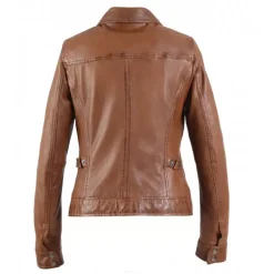 OAKWOOD Blousons^Recital 6 Cognac - Blouson Col Chemise En Cuir Veritable Effet Lave