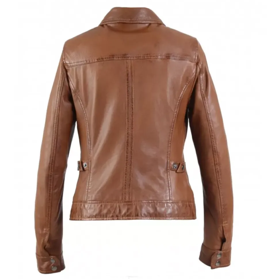 OAKWOOD Blousons^Recital 6 Cognac - Blouson Col Chemise En Cuir Veritable Effet Lave