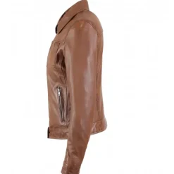 OAKWOOD Blousons^Recital 6 Cognac - Blouson Col Chemise En Cuir Veritable Effet Lave