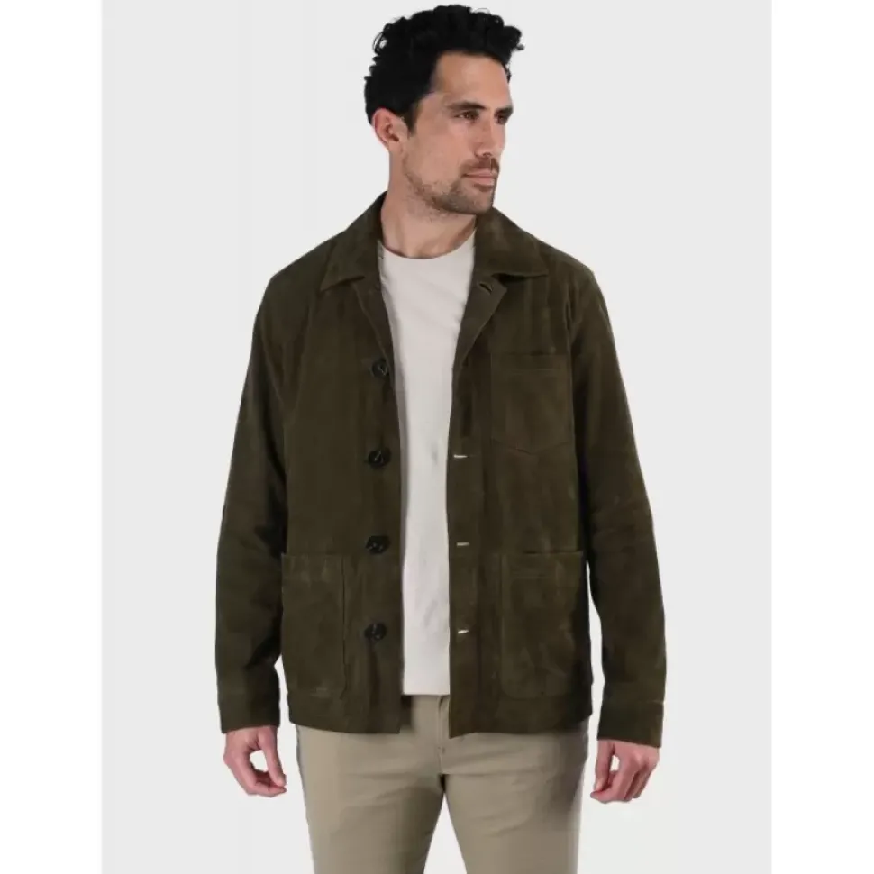OAKWOOD Vestes^Riccardo Vert Fonce - Veste Col Chemise En Cuir Veritable De Chevre Velours