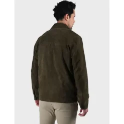 OAKWOOD Vestes^Riccardo Vert Fonce - Veste Col Chemise En Cuir Veritable De Chevre Velours