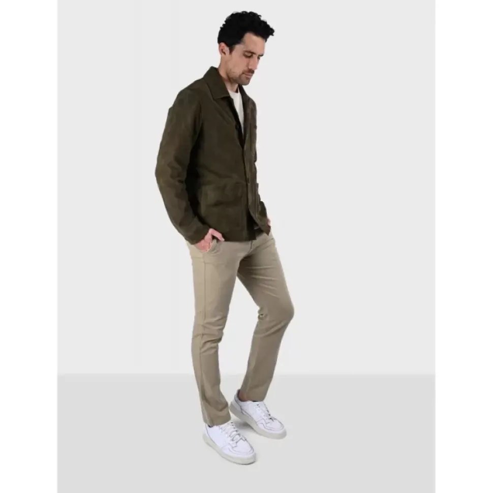 OAKWOOD Vestes^Riccardo Vert Fonce - Veste Col Chemise En Cuir Veritable De Chevre Velours