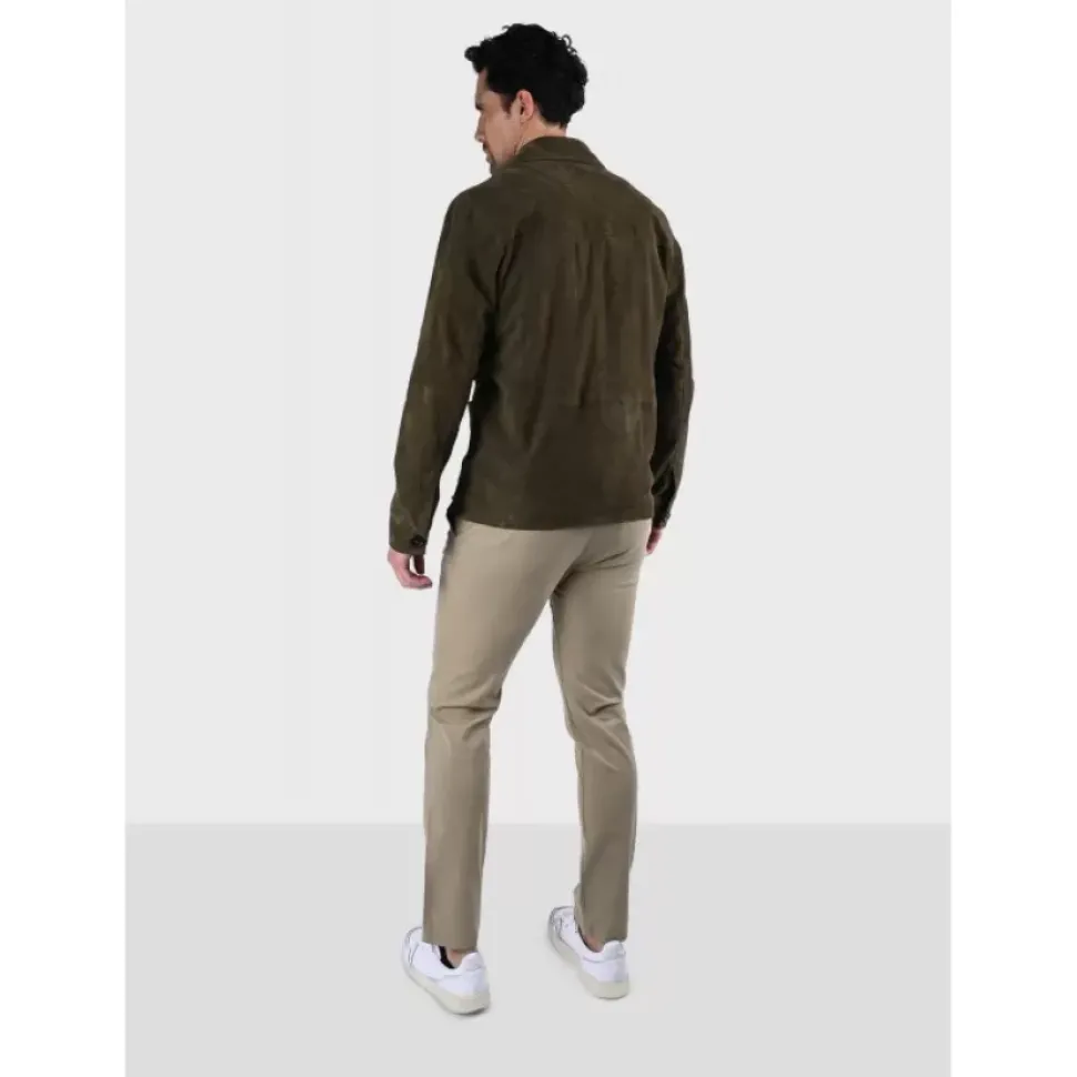 OAKWOOD Vestes^Riccardo Vert Fonce - Veste Col Chemise En Cuir Veritable De Chevre Velours