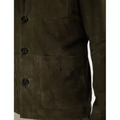 OAKWOOD Vestes^Riccardo Vert Fonce - Veste Col Chemise En Cuir Veritable De Chevre Velours