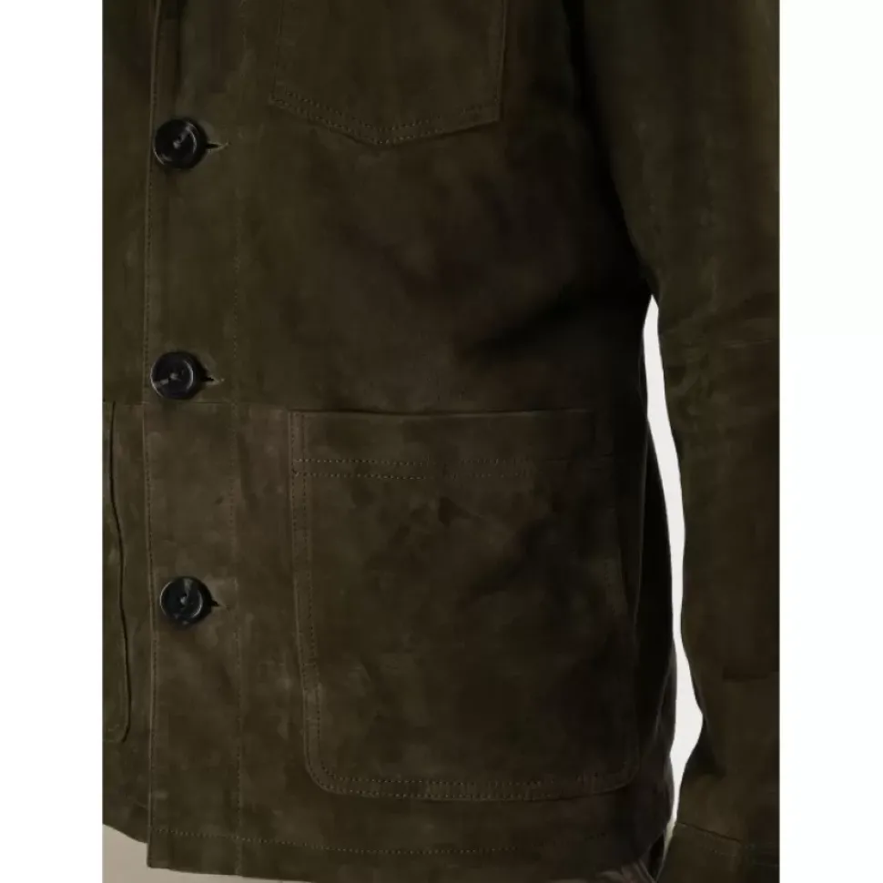 OAKWOOD Vestes^Riccardo Vert Fonce - Veste Col Chemise En Cuir Veritable De Chevre Velours