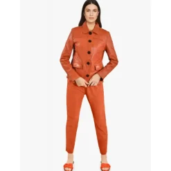 OAKWOOD Vestes^Romana Orange - Veste En Cuir Veritable De Mouton Effet Lave